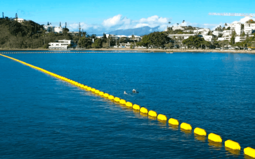 Pose Fibre optique et barriere anti-requin - Vue route filet BDC baigneur